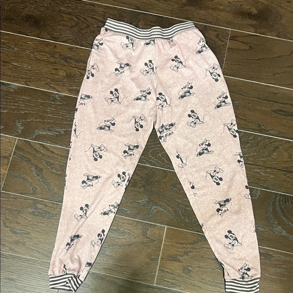 Disney Pink and Black Striped Soft Pajama Jogger Pants W Pockets Small